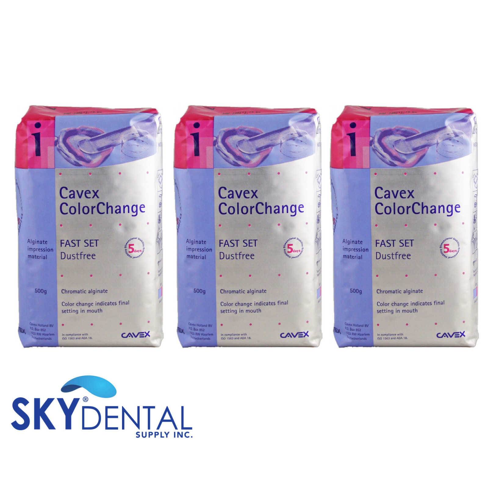 3 packs Cavex ColorChange Alginate Impression Material, Fast Set 500g