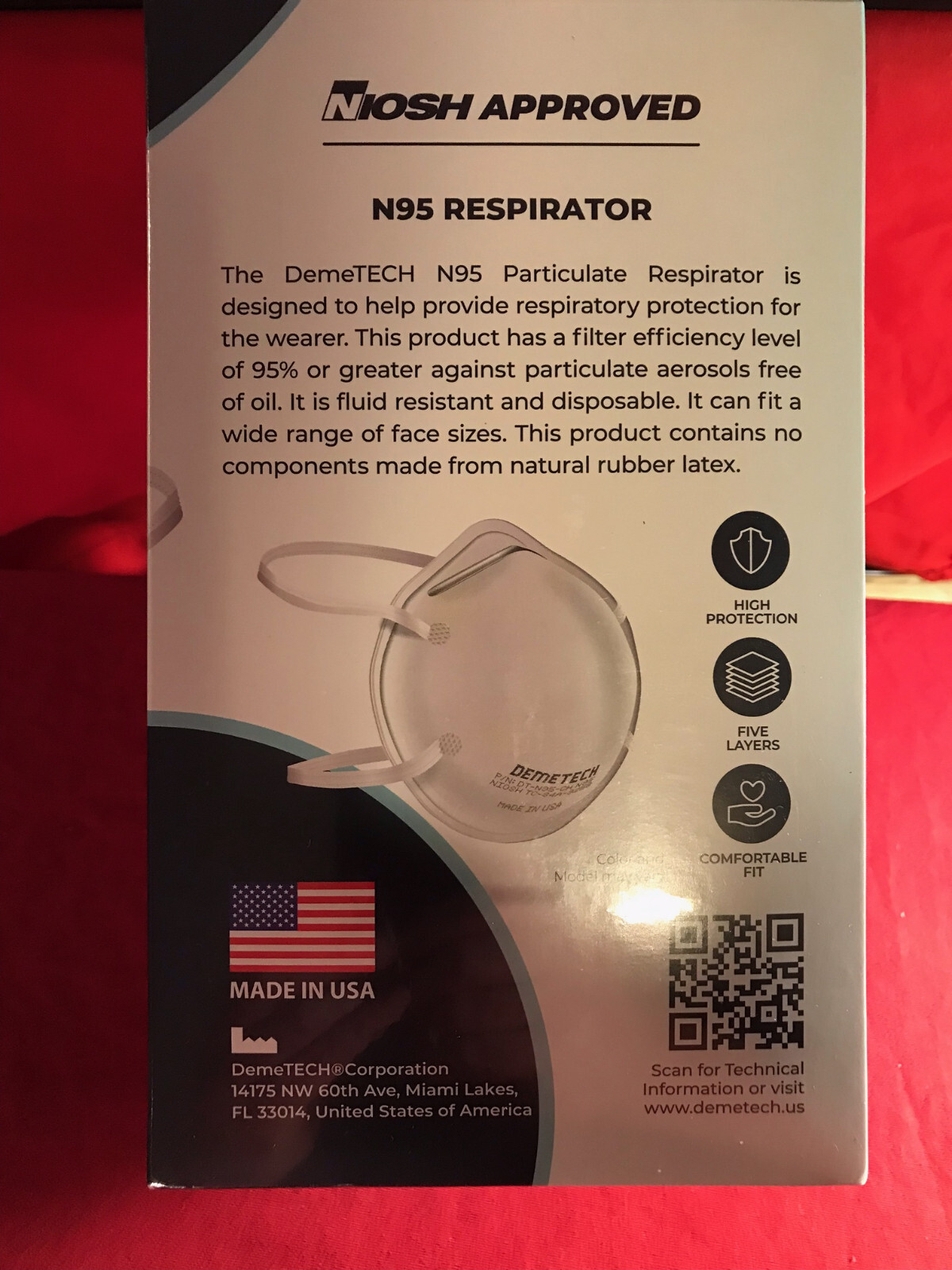 N95 Particulate Resperator DemeTECH Brand Sealed 20 Pack