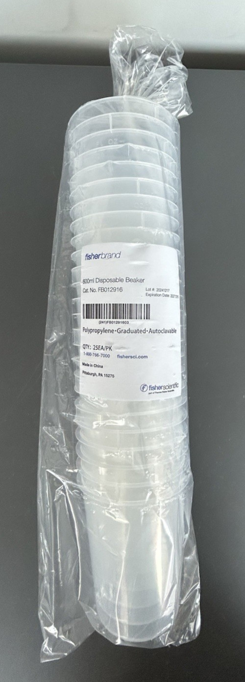 Fisherbrand™ 600mL Polypropylene Disposable Beakers – Sleeve 25ea/pk – Sealed