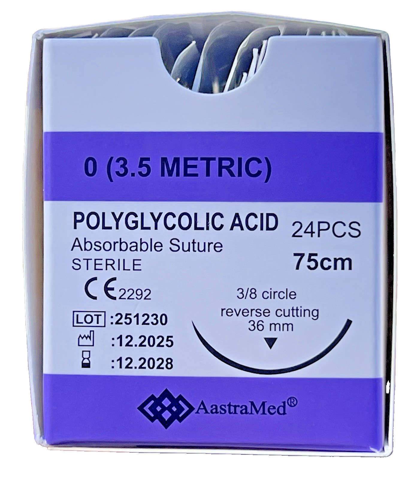 0/0 PGA Suture, 72ct (3 Boxes) Polyglycolic Acid, Veterinary Dental, R-cut 36mm
