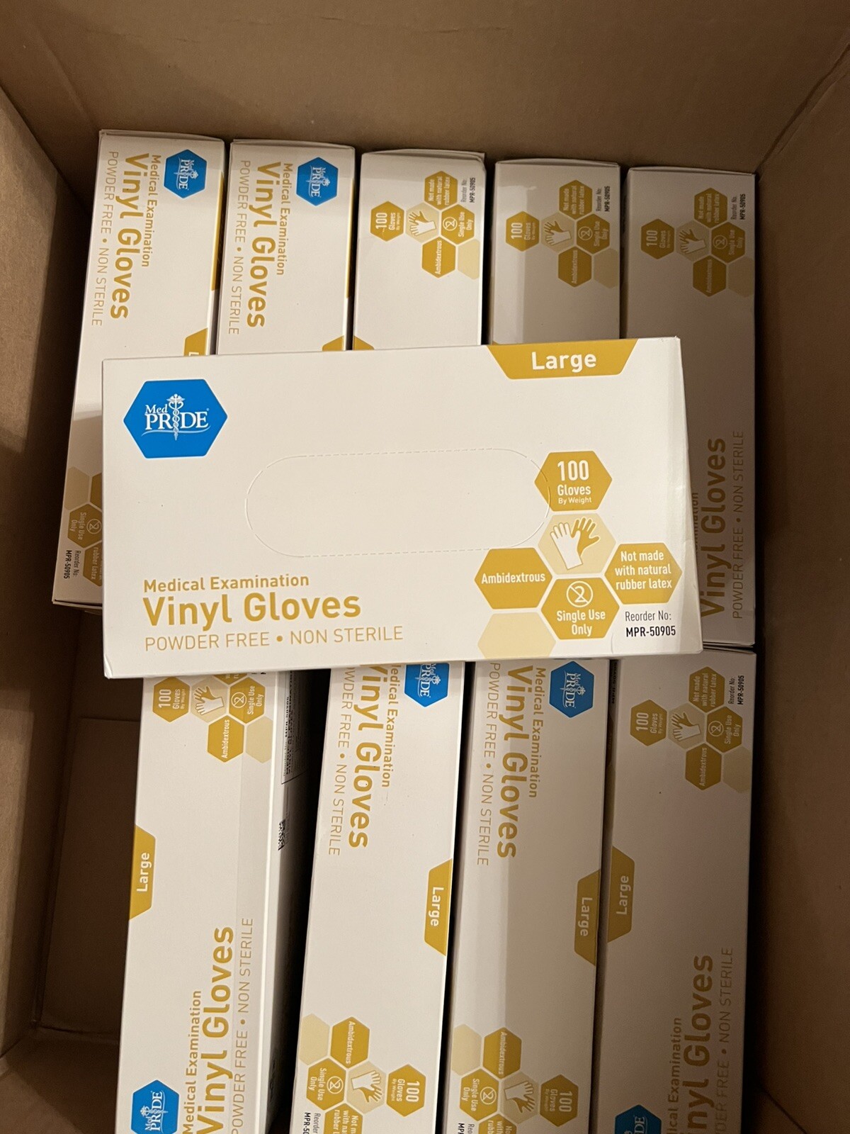 Medpride Medical Vinyl Examination Gloves, Latex Free Rubber, Size Large -100/Bx