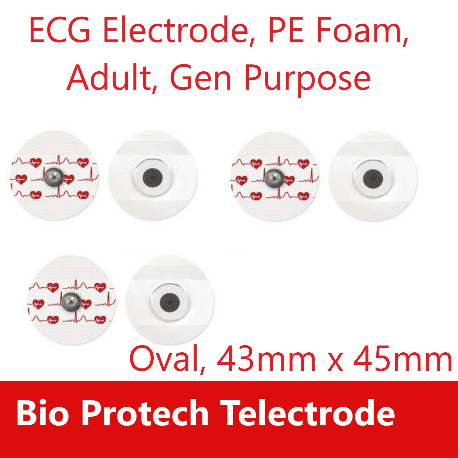 EKG Electrode, PE Foam, Adult, Oval, 43 x 45, Stress & Holter, 50/pch