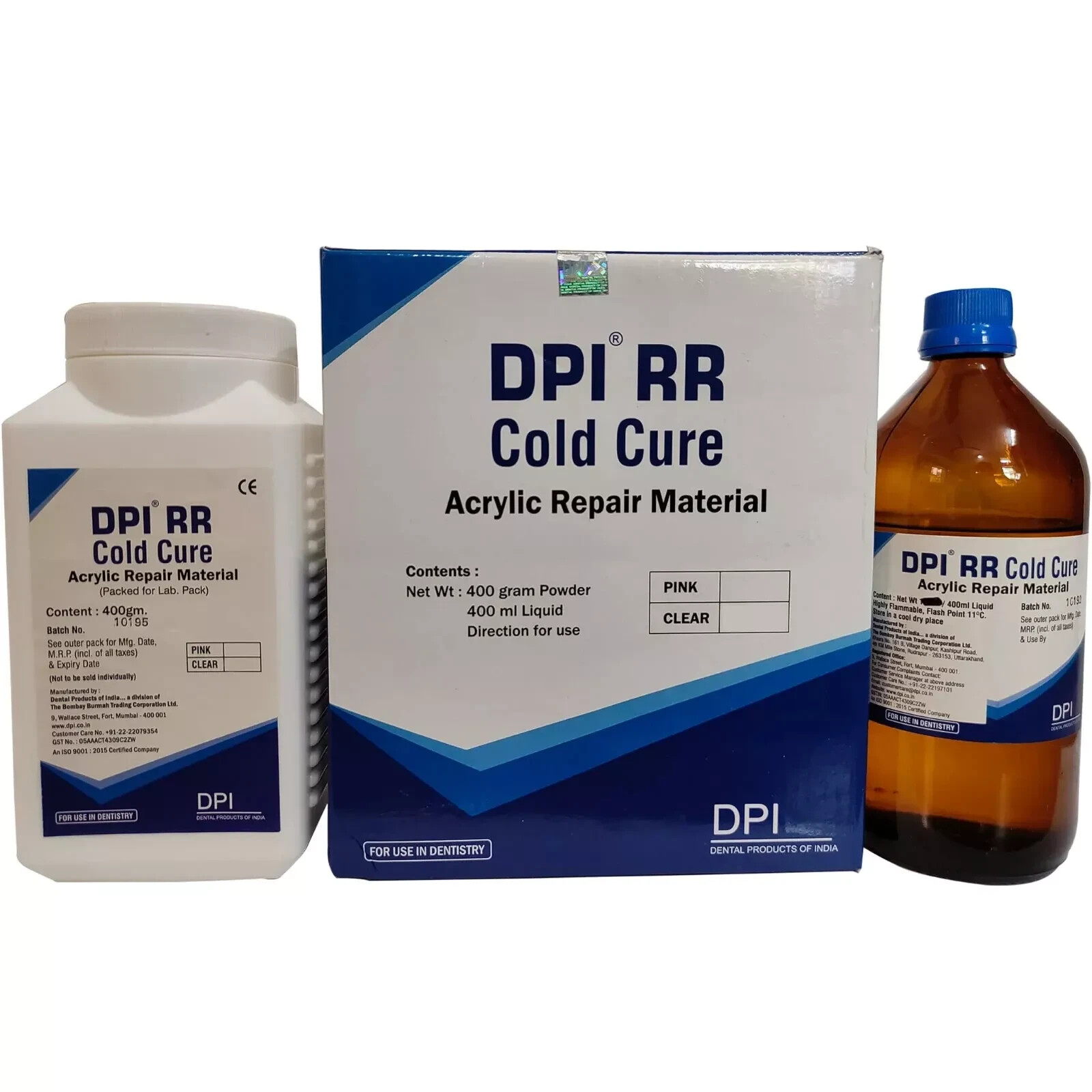 DPI Self Cure Acrylic Repair Material Pack – Powder 400g + Liquid 400ml Dental