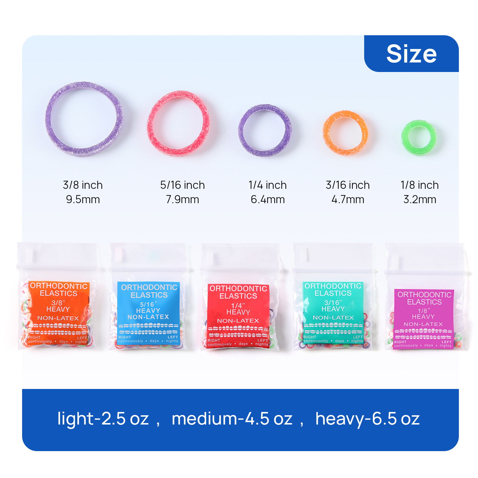500pcs Latex Neon Orthodontic Elastics Light/Medium/Heavy Intraoral Elastic Band