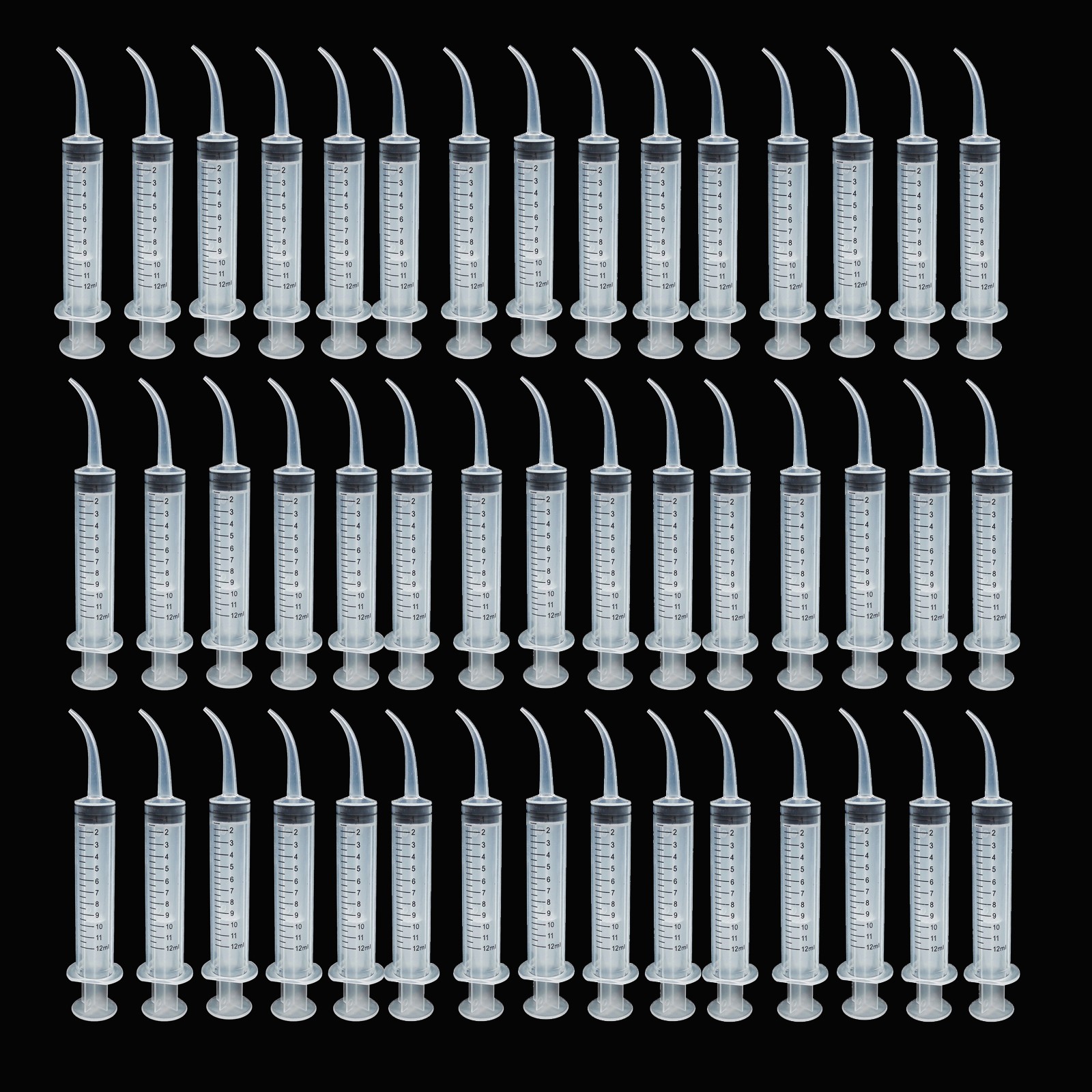 50 pcs Dental Disposable Curved Oral Tip Utility Irrigation Syringes 12ml