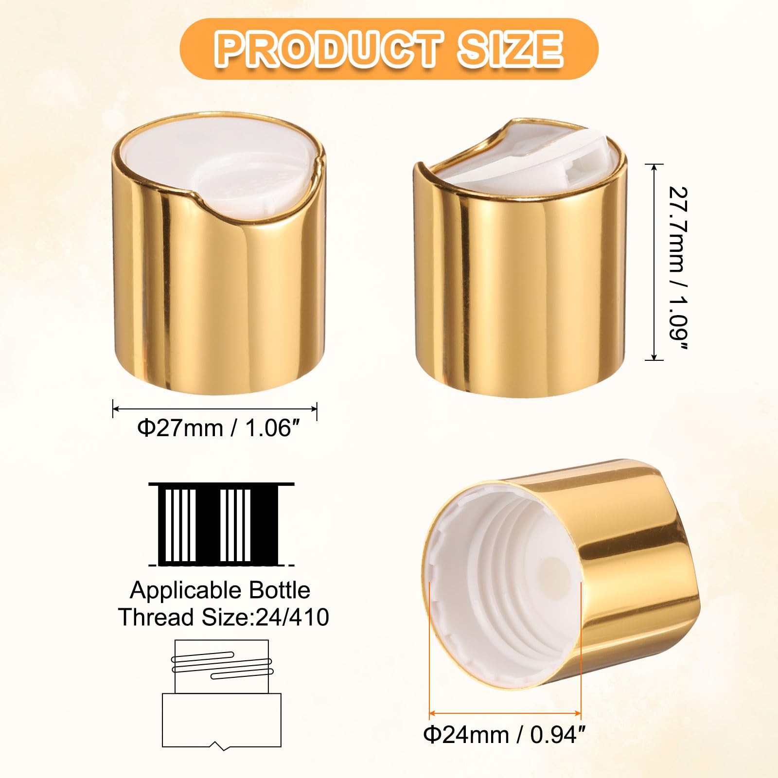 uxcell 6pcs Aluminized Plastic Disc Top Caps, 24/410 24/410, Gold White