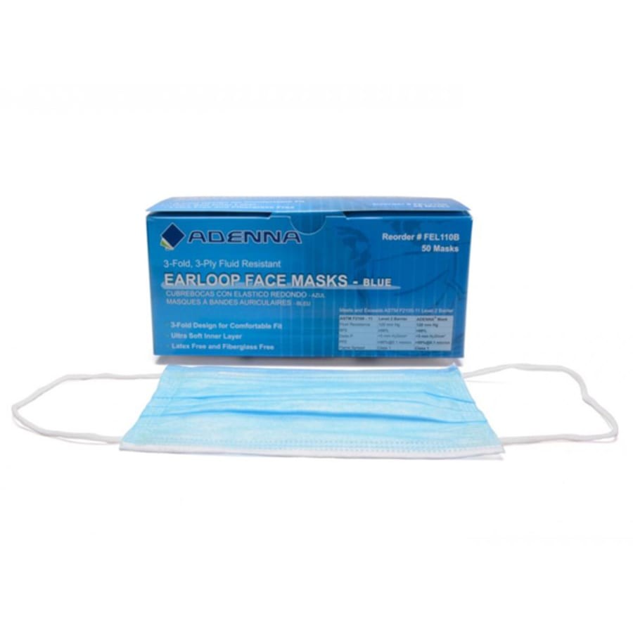 Earloop Face Mask Blue ASTM Level 2 BFE 99 PFE 99 3 Ply 50 Box