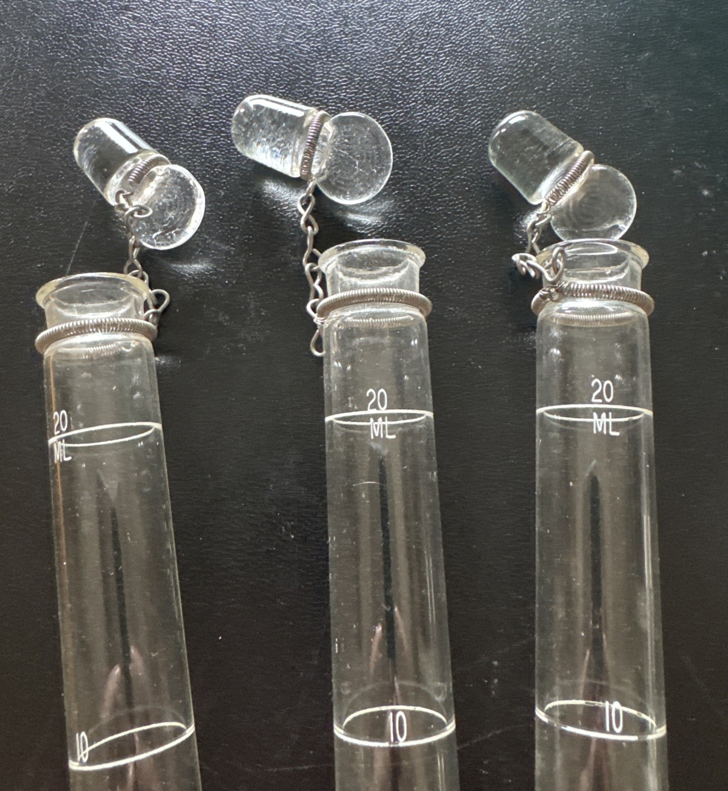3 Vintage Glass Test Tubes 20 Ml Scientific Glass With Stoppers