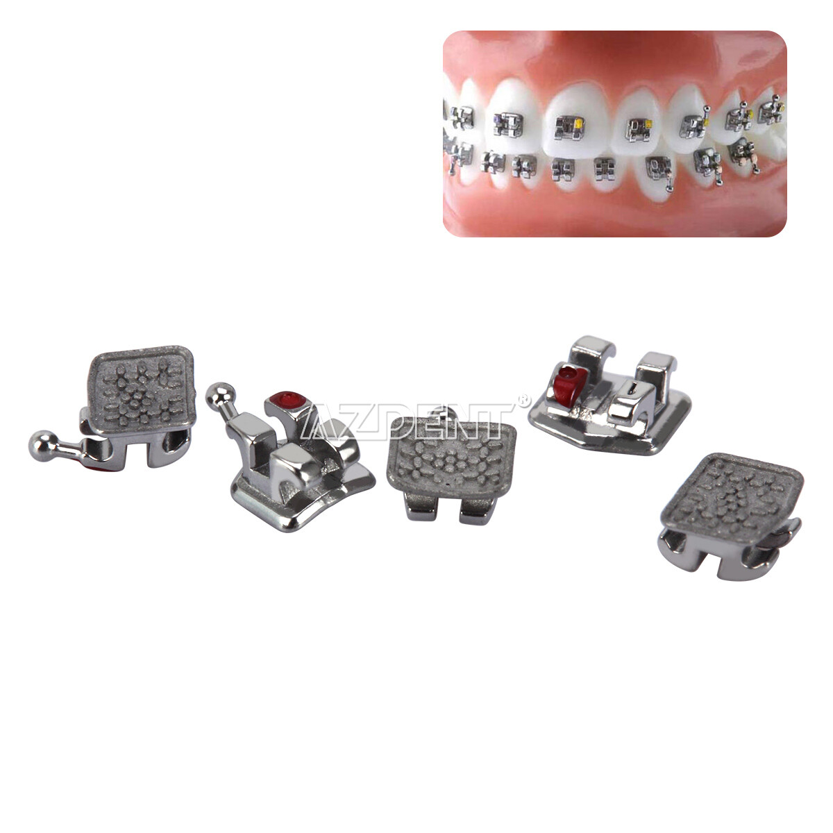 AZDENT Dental MIM Monoblock Metal Bracket Braces Mini Roth.022 345 Hooks