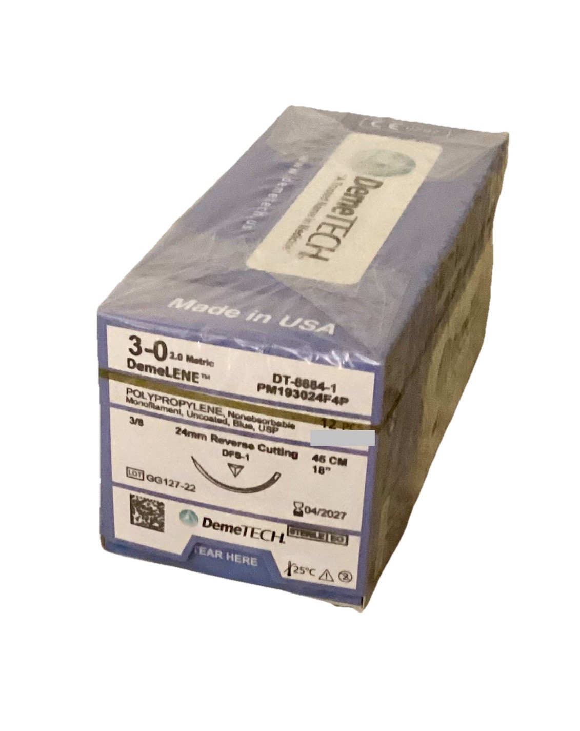 3-0 USP Polypropylene Sutures 18” DFS-1 24mm Reverse Cutting 3/8c EXP 04/2027