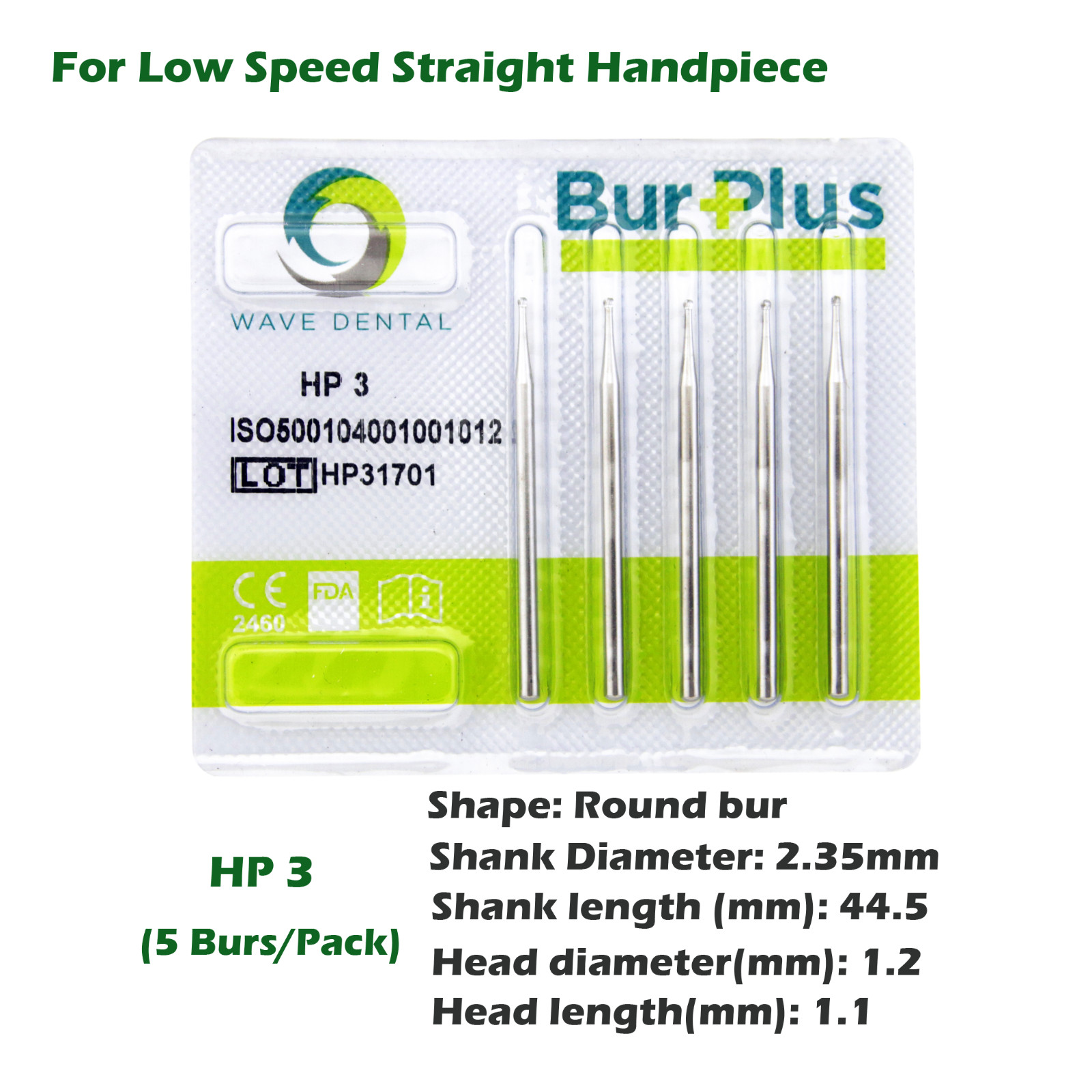 Wave Dental Carbide Burs Round HP 1/4 1 2 4 6 8 for Low Speed Straight Handpiece