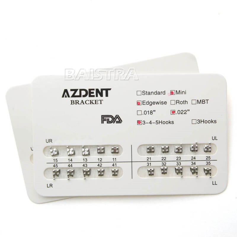 AZDENT Dental Orthodontic Bracket Braces Standard MBT Slot .022 Hooks on 3