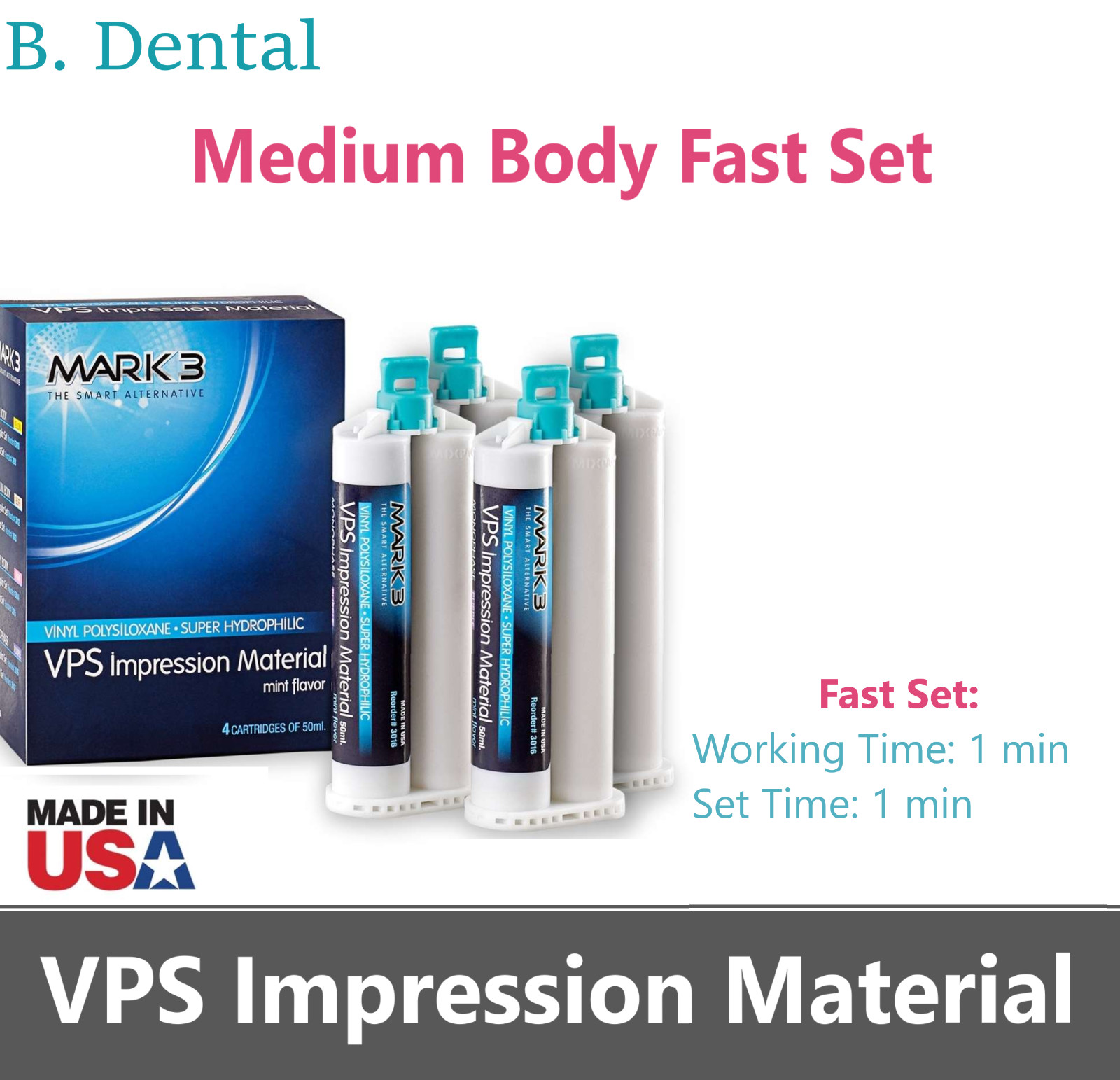 Dental LIGHT BODY FAST SET VPS PVS Impression Material Fast Set 50ML Cartridges