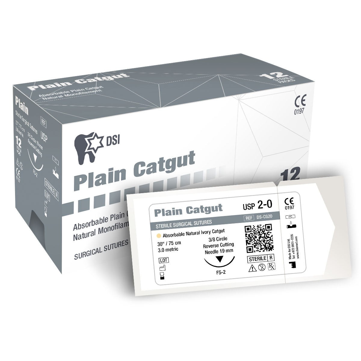 Plain Gut Sutures, 1/2″ Reverse Cutting, X-1, 3/0, 12/Box, 18″