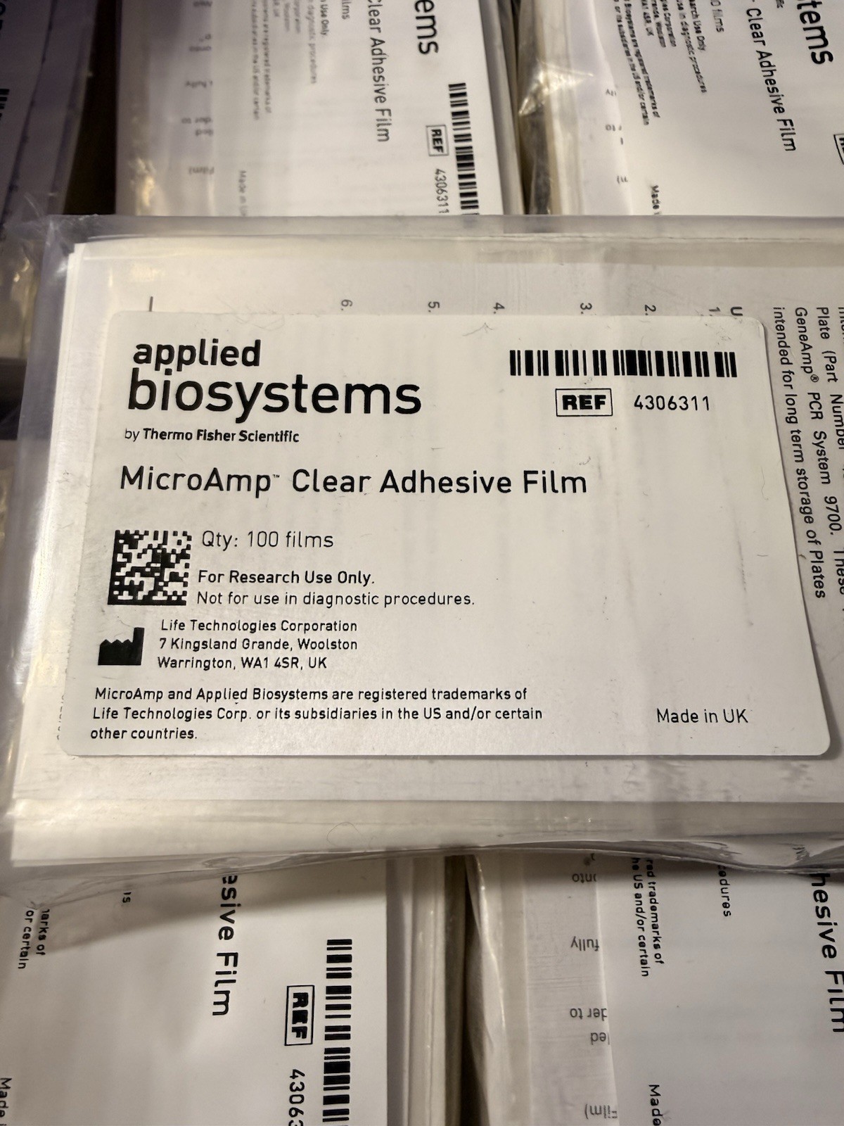 APPLIED BIOSYSTEMS 4306311 MICROAMP CLEAR ADHESIVE FILM PACK OF 100