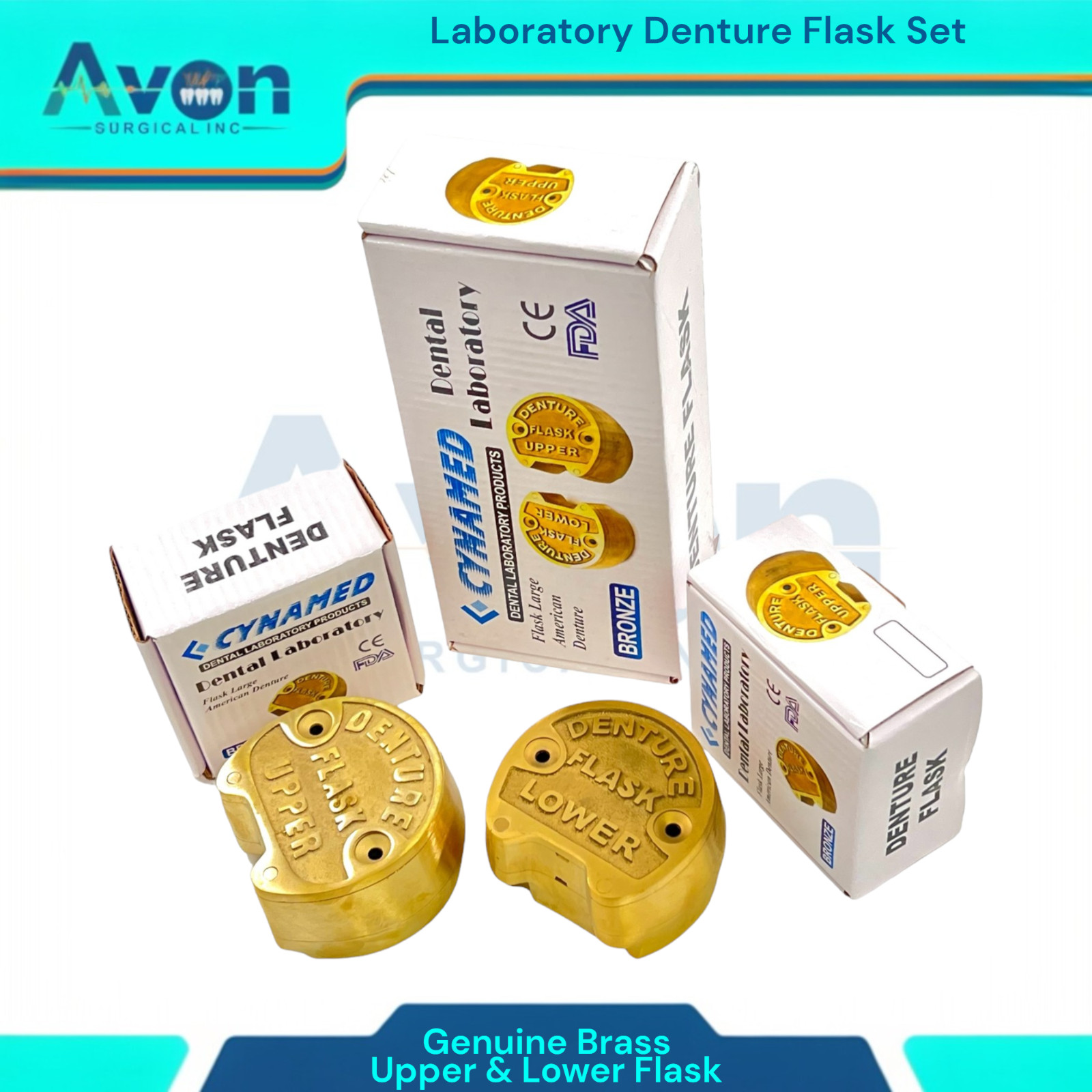 2 Piece Set – Dental Lab Denture Flasks | Upper Flask and Lower Flask | Brass