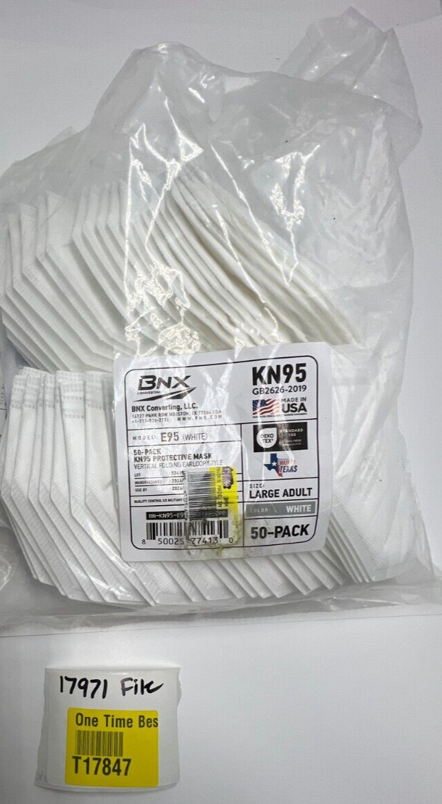 (QTY 50) BNX KN95 E95 Vertical Folding Earloop Style Protective Mask White