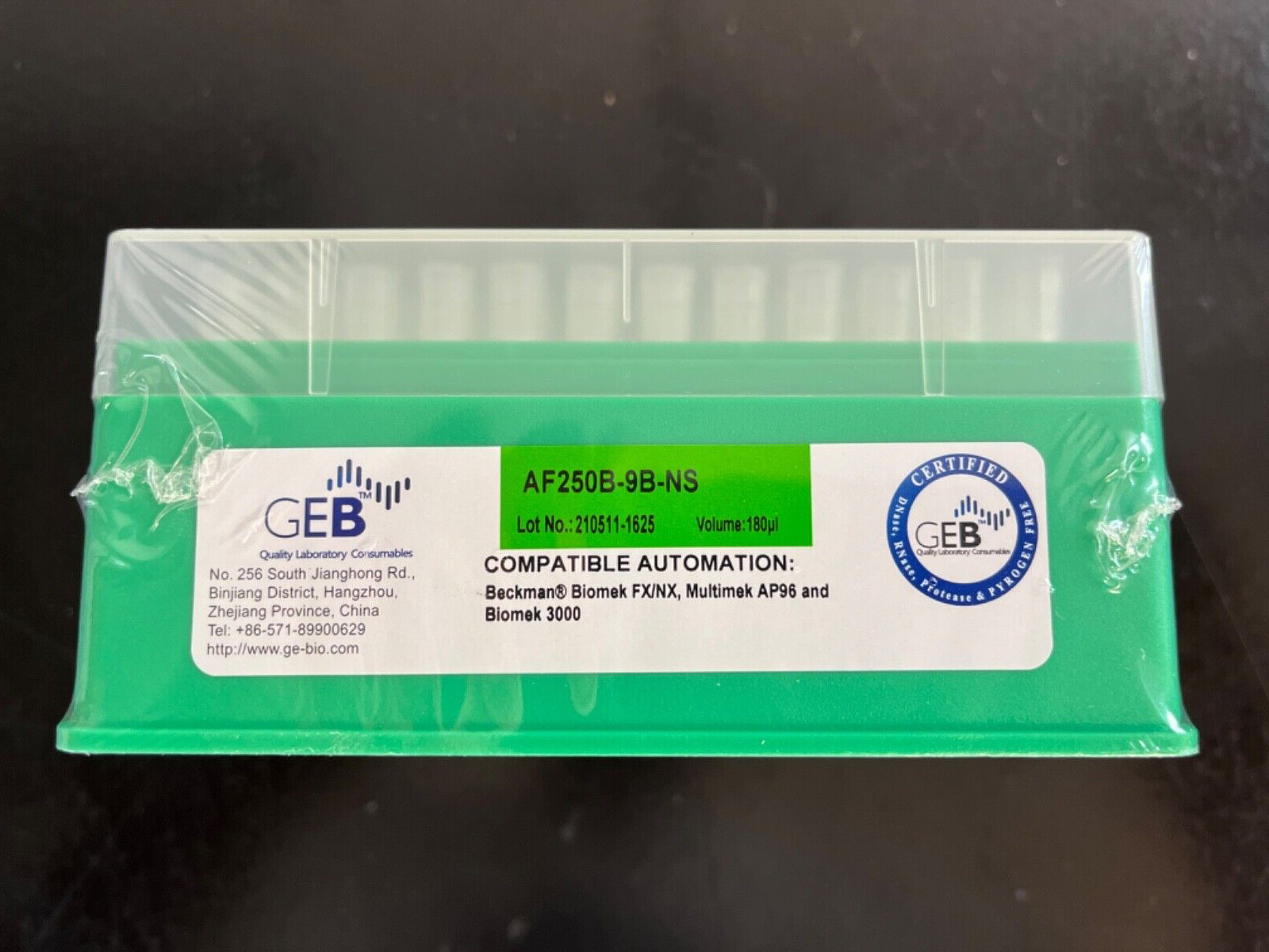 CASE of GEB AF250B-9B-NS 180uL Robotic Tips 96 tips/rack, 10, racks/box, 5 boxes
