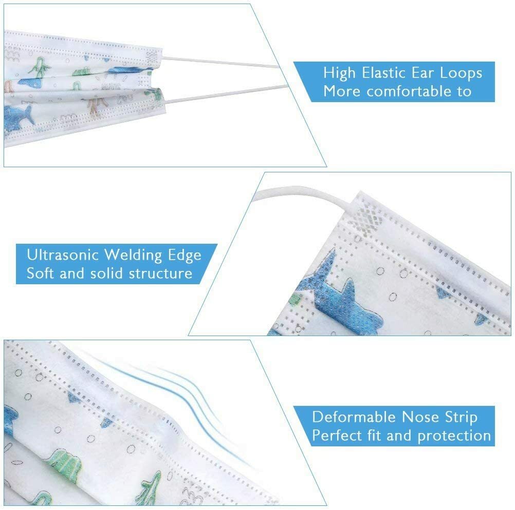 50 Pack Kids Face Mask Disposable Girls boys unisex face Cover 3 Layer Masks