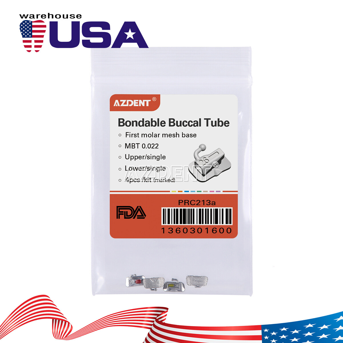 AZDENT Dental Orthodontic 1st Molar Buccal Tubes Bondable MBT/Roth.022 Non-conv