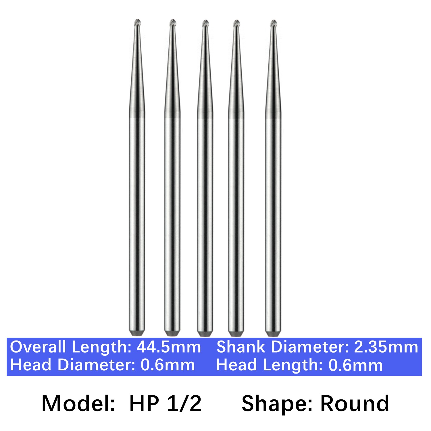5/pk Vakker Dental HP Carbide Burs 44.5mm Round Burs Low Speed HP 2 4 6 8