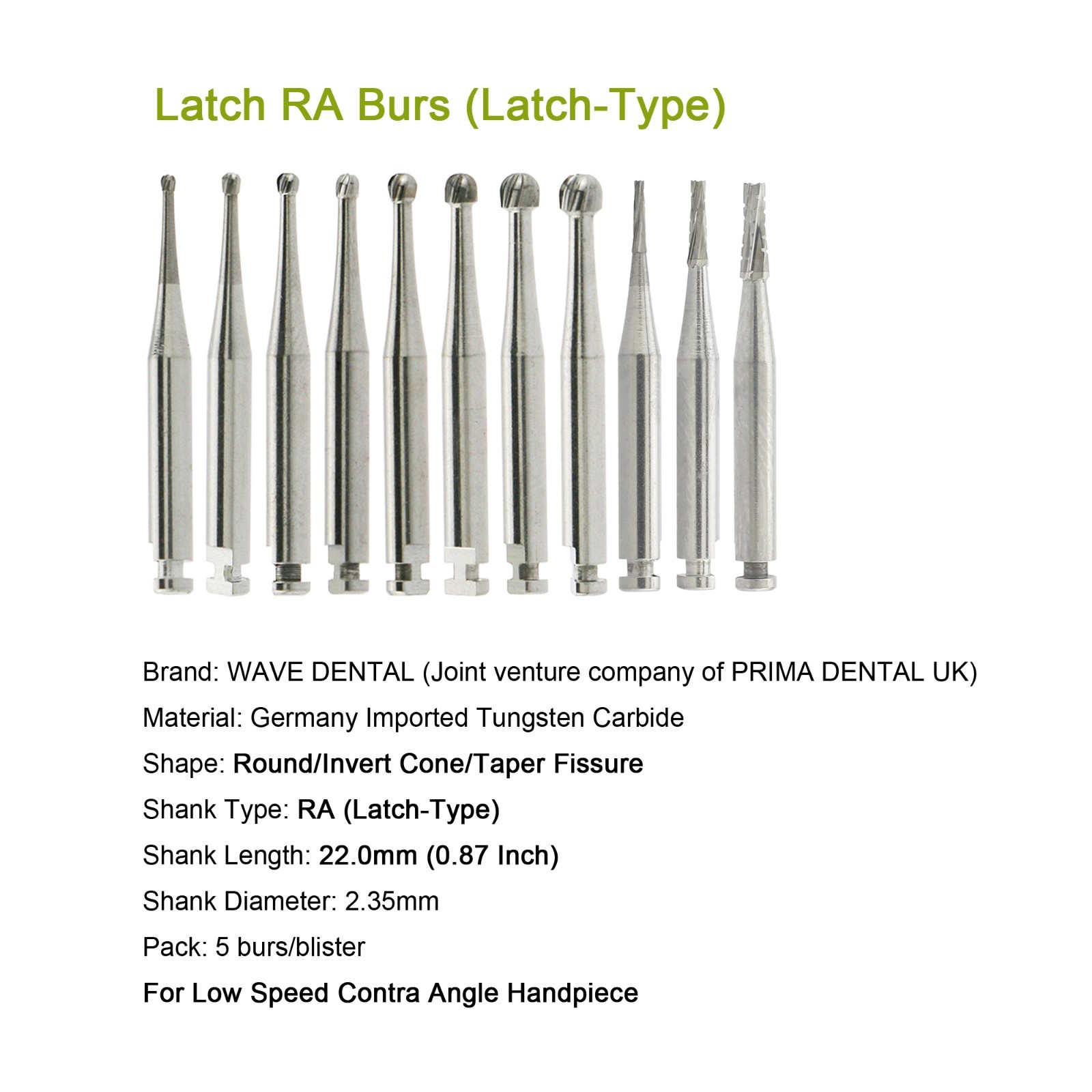 Wave Dental Latch Carbide Burs Surgical RA SURG for Slow Speed Round RA 4 6 8 5