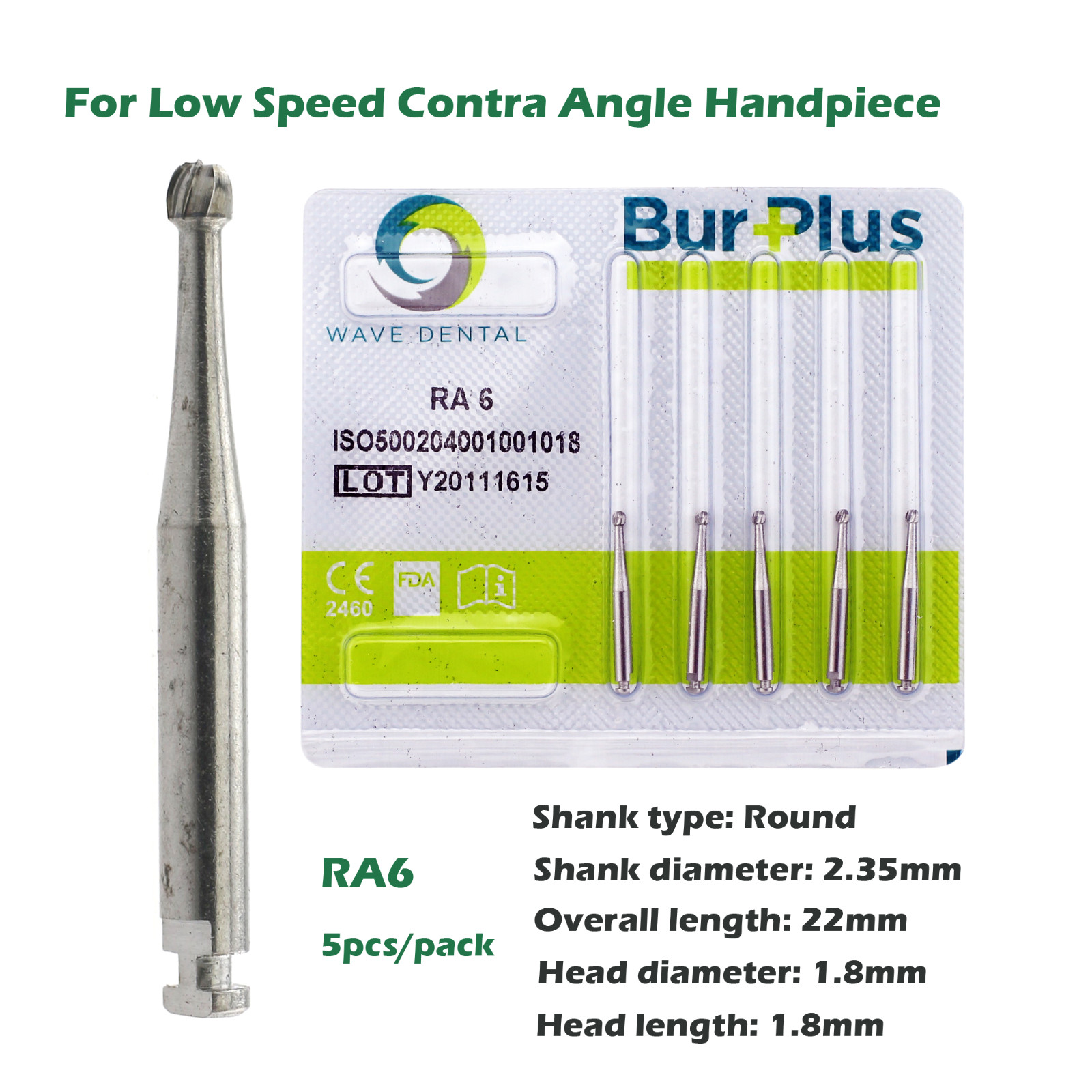 Wave Dental Carbide Bur Round for Slow Speed Latch Handpiece RA 1 2 3 4 5 6 7 8