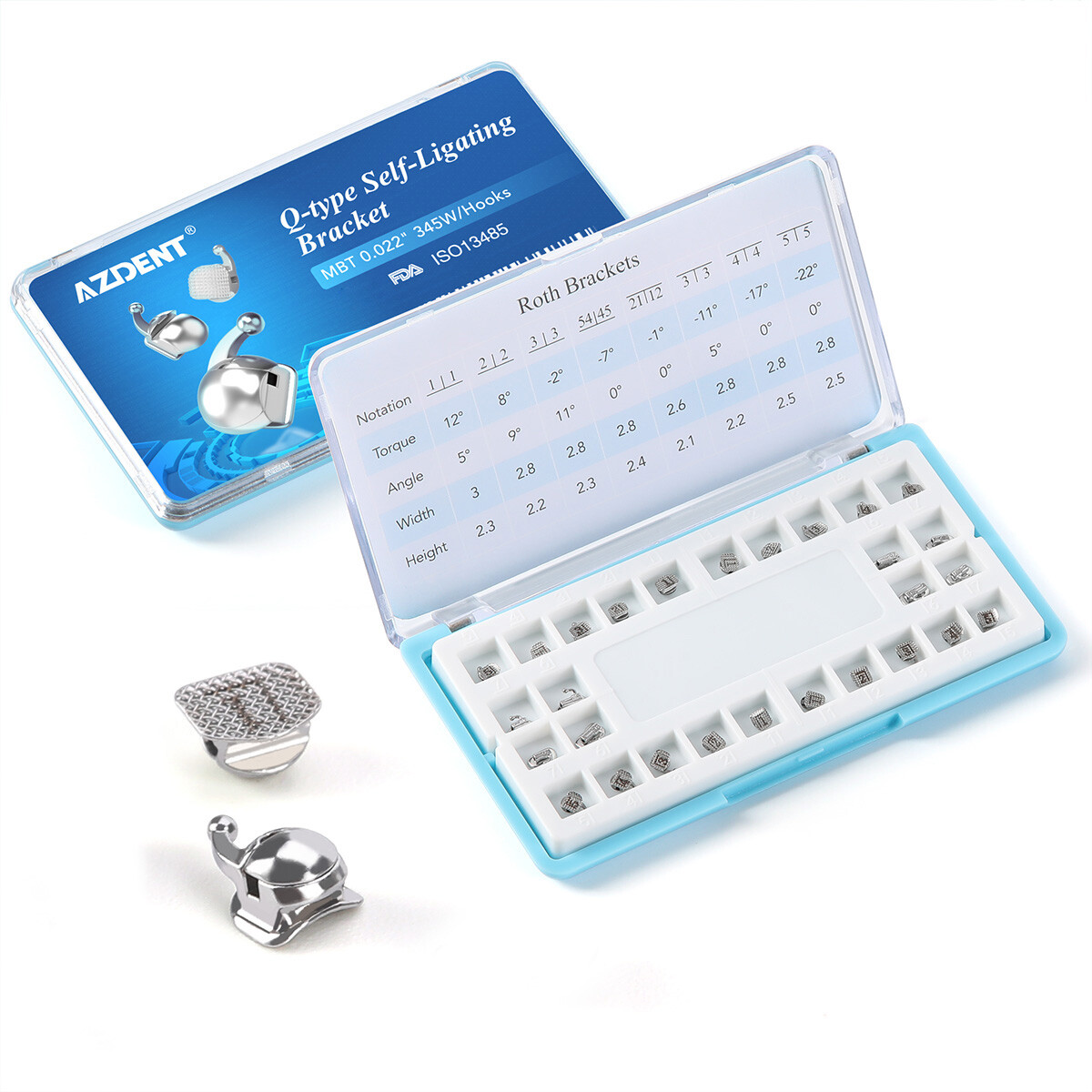 AZDENT Dental Self-Ligating Bracket Buccal Tube MBT Roth 0.022 Hooks 345/Tool
