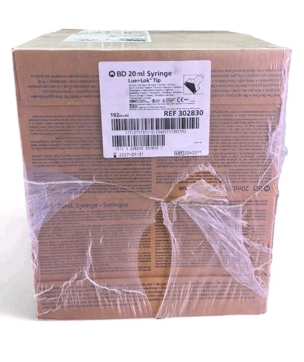 BD 20mL Luer-Lok Tip Syringe 302830 Luer-Lok Tip Syringe Case/4bx (192 Each)