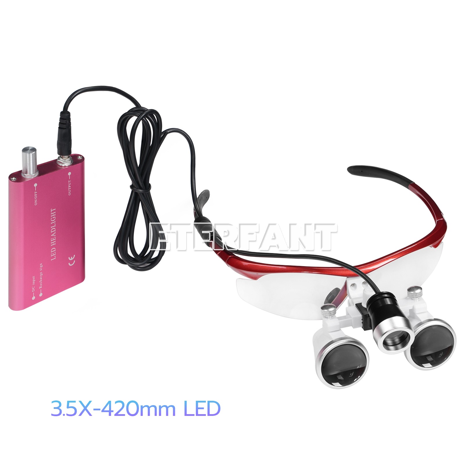 ETERFANT Dental Magnifier Medical Binocular Loupes Red+3W LED Head Light Lamp