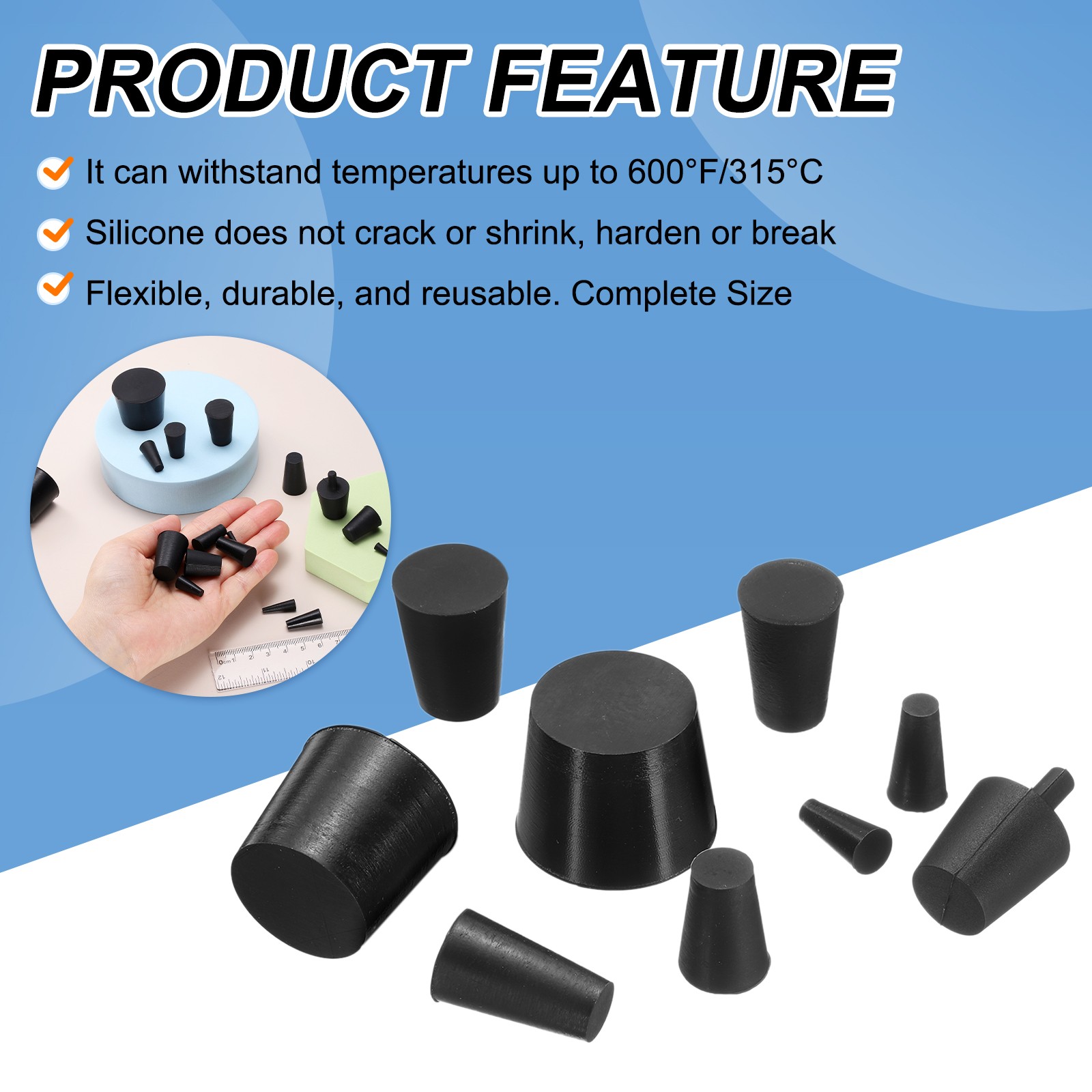 12Pcs Rubber Stoppers 6mm to 10mm 18mm Solid Tapered Lab Rubber Plugs