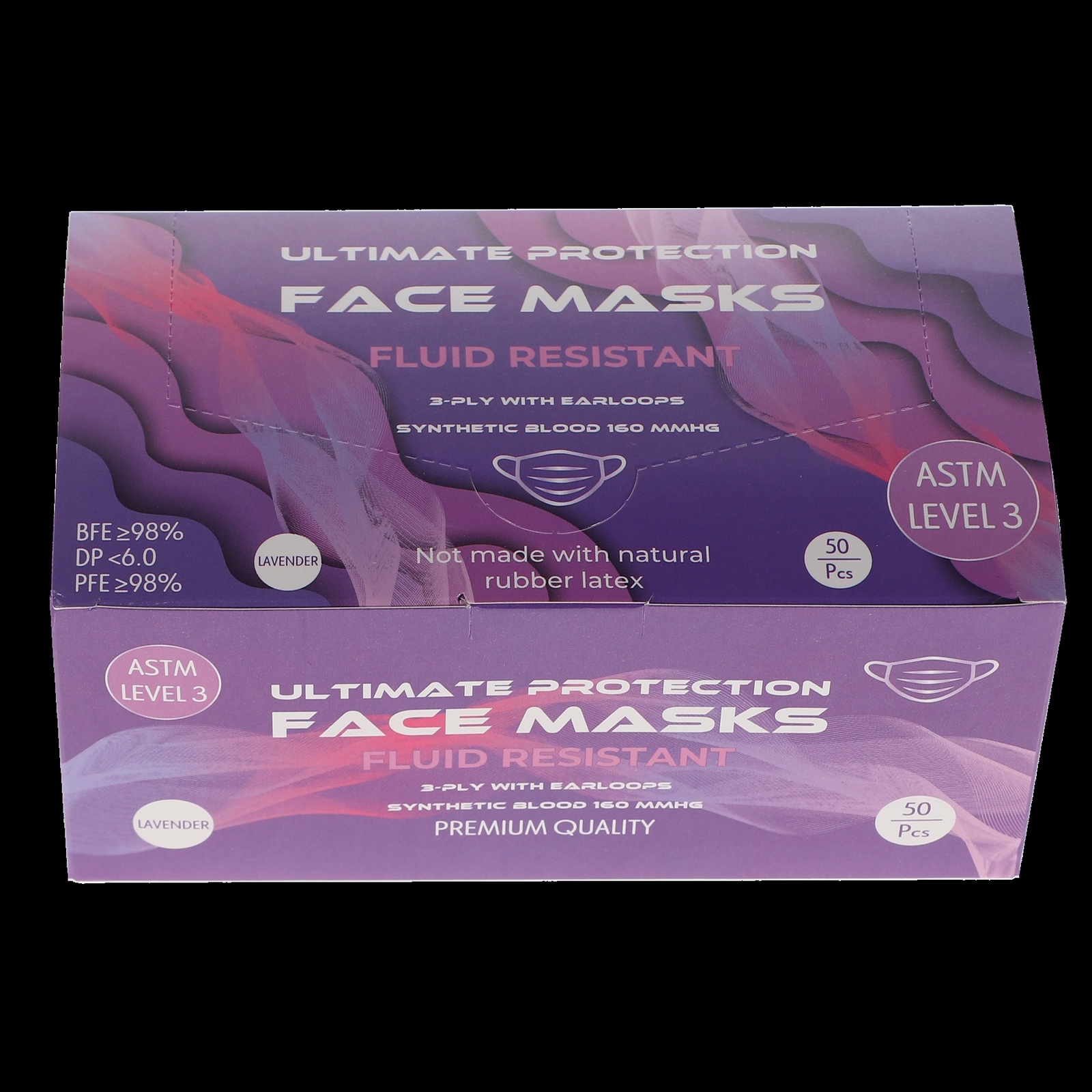 House Brand Dentistry 109134 Earloop Face Masks 3-Ply ASTM Level 3 Lavender 50P