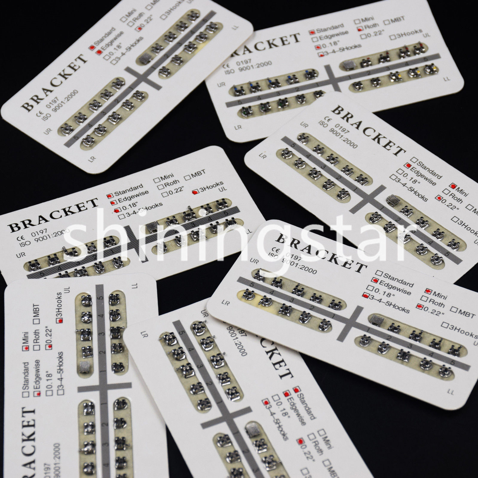 20Packs Dental Ortho Bracket Mini/Standard Roth MBT Edgewise 018/022 3/345 Hooks
