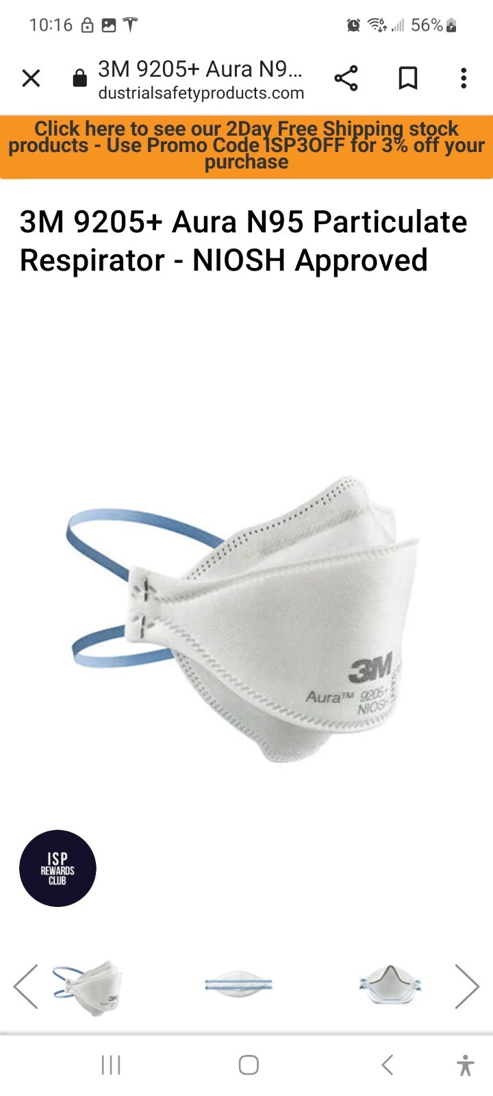 3M 9205+ AURA N95 NIOSH Approved Particulate Respirator Mask Face Masks USA MADE