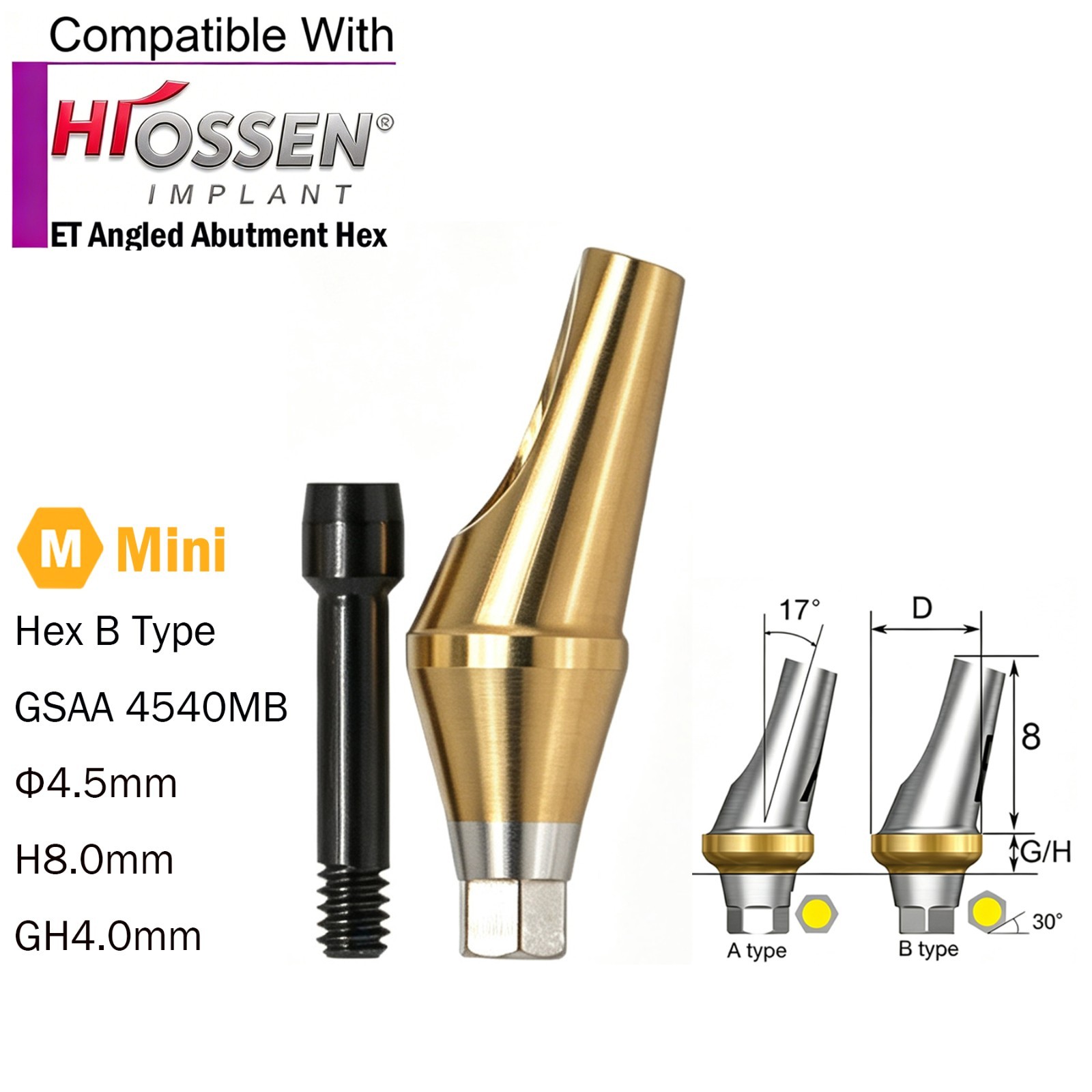 US Dental Angled Abutment 17° Titanium fit Osstem TS/Hiossen ET