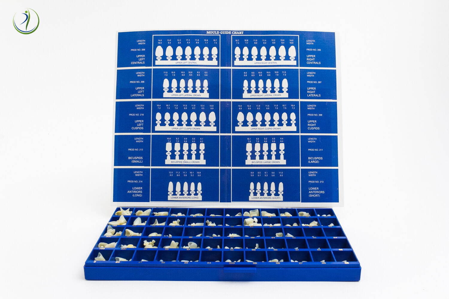 Dental Polycarbonate Temporary Crowns Kit Box of 180 Pcs Paper Guide Chart