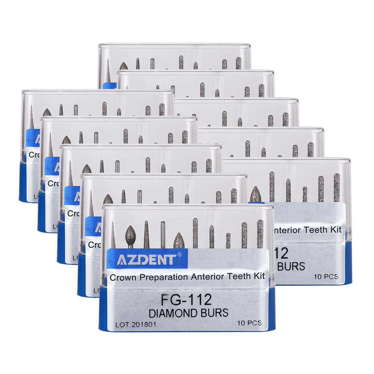 10 Packs AZDENT Dental Diamond Grit Bur Kit FG (Friction Grip) Fit High Speed