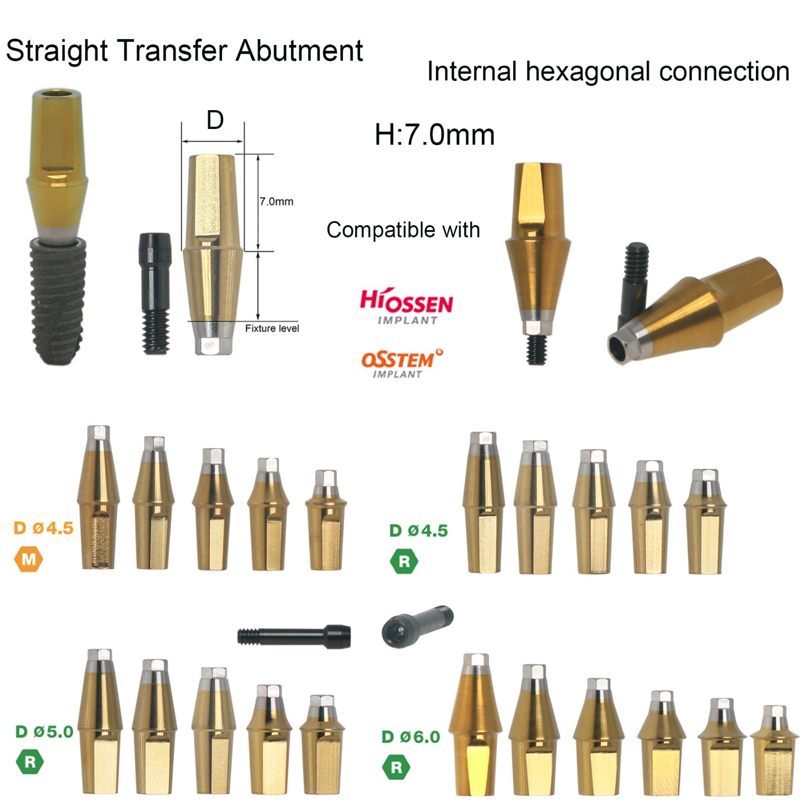 US Titanium Straight Hex Abutment Compatible Osstem Hiossen Mini/Regular Implant