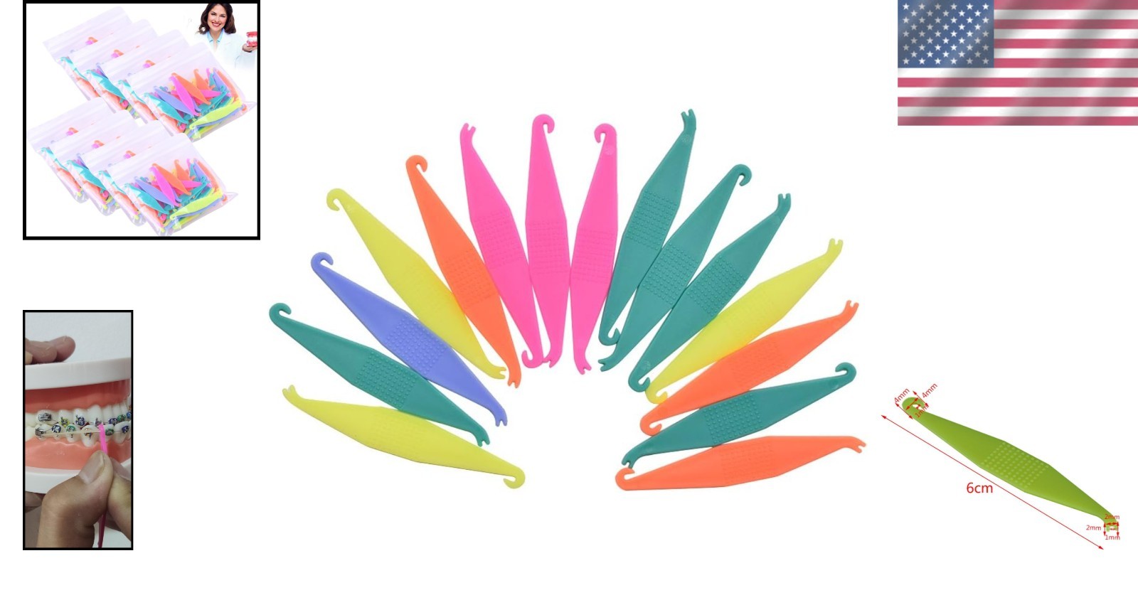 15PCS Multi-Colored Dental Elastic Placer – Essential for Braces Management
