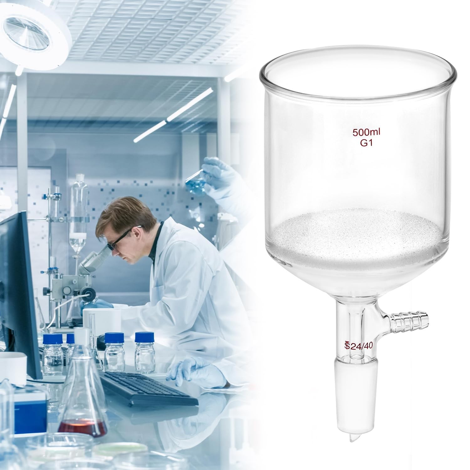 500mL Buchner Funnel G1 Coarse Frit 24/40 Joint Vacuum 94mm ID Lab Glass Filters