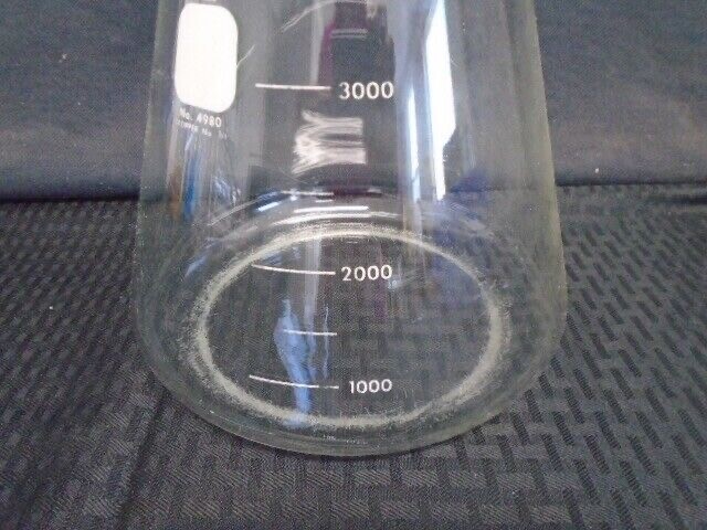 CORNING PYREX 4000mL 4L Glass Graduated Heavy Duty Rim Erlenmeyer Flask 4980-4L