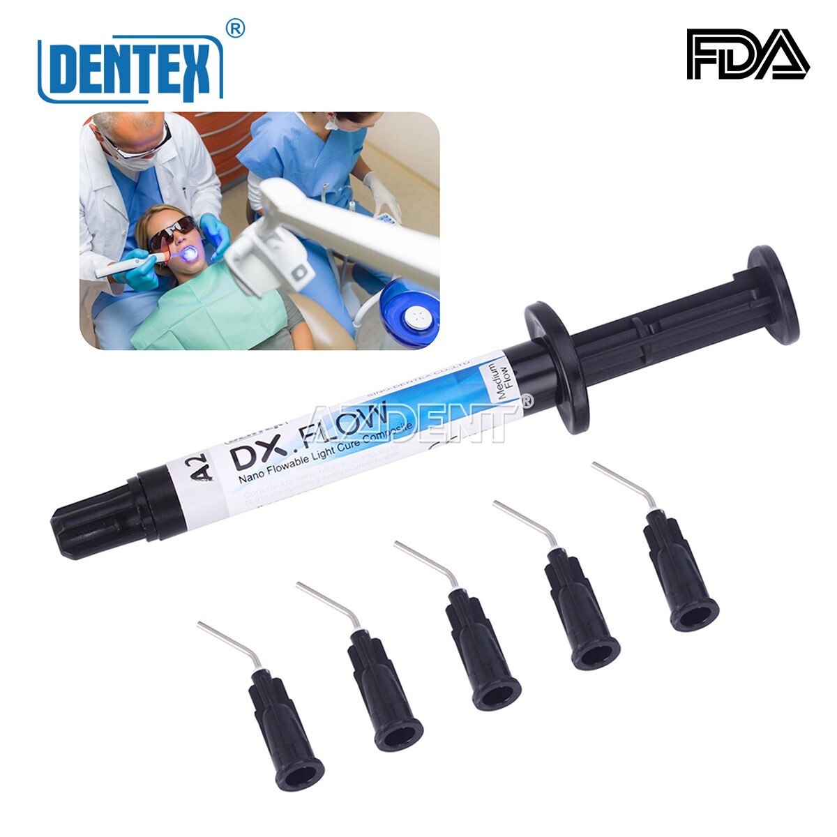 Dentex Dental Flowable Light Cure Composite Resin Medium/Low Flow A1 A2 A3