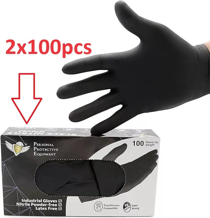 S&G Black Nitrile Gloves Latex Powder Free 5 Mil 2x100pcs 1000pcs M/L/XL