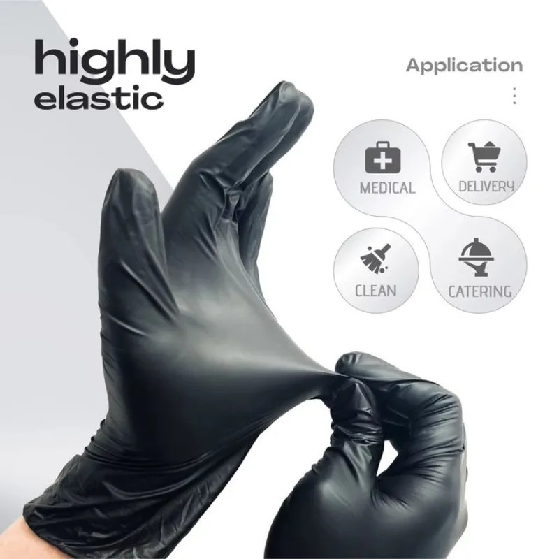 10-400Pcs Disposable Rubber Glove Black Latex Free PVC Gloves Household Kitchen