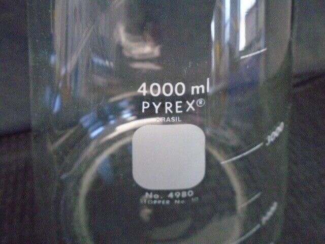 CORNING PYREX 4000mL 4L Glass Graduated Heavy Duty Rim Erlenmeyer Flask 4980-4L