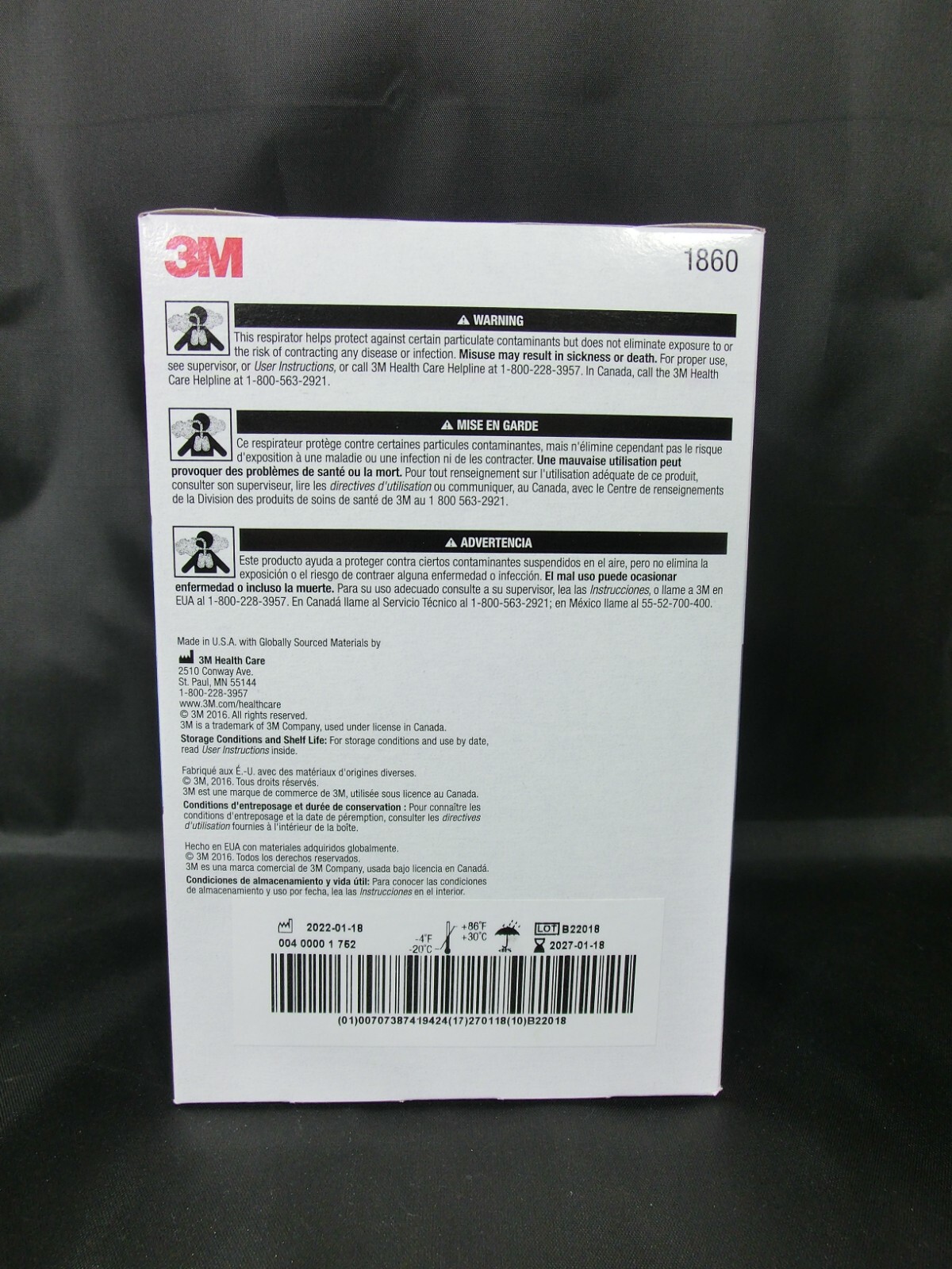 3M™ 1860 N95 Adult Face Mask Particulate Respirator – QTY 120