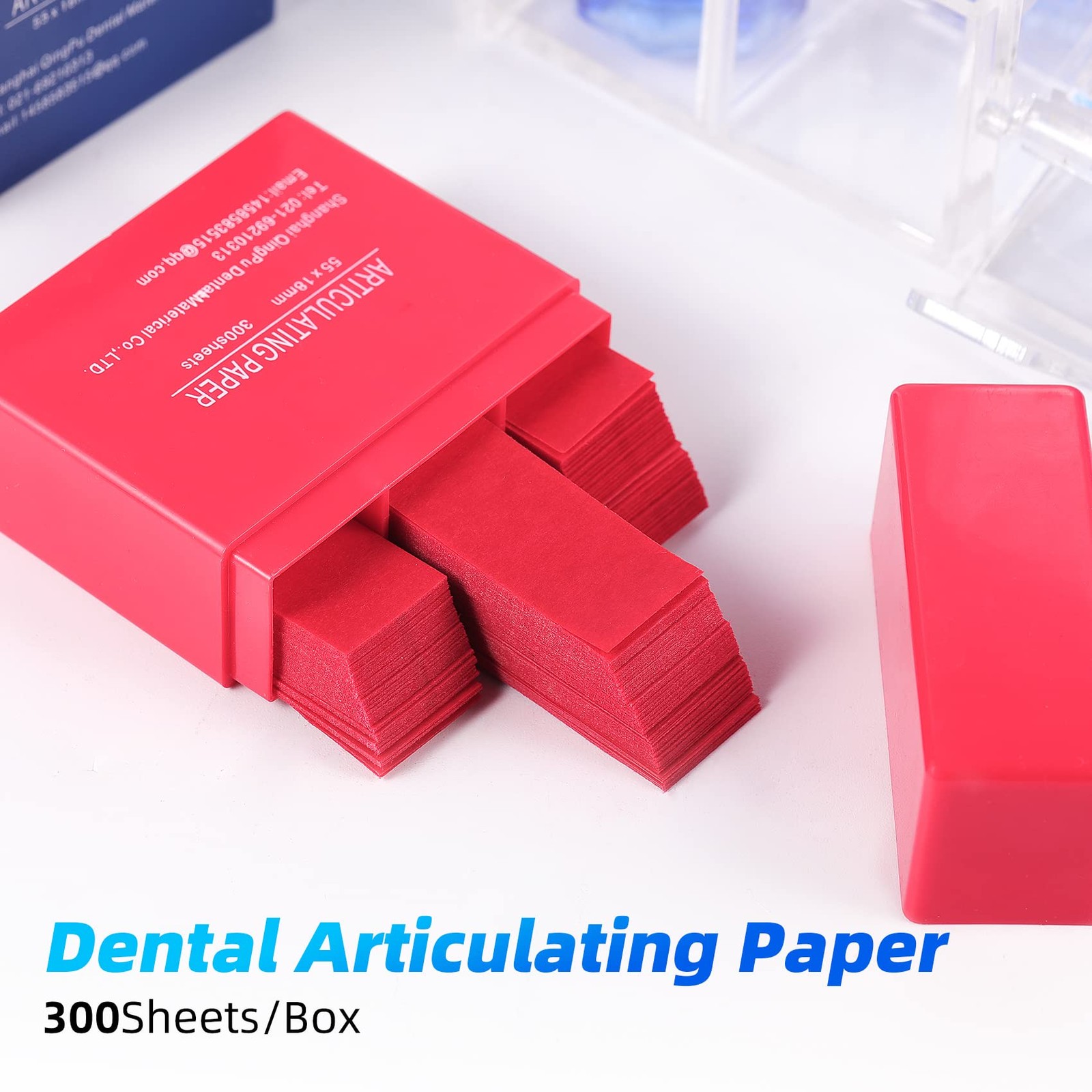 Dental Articulating Paper 300 PCS, Plastic Dispenser Blue 100 Micron
