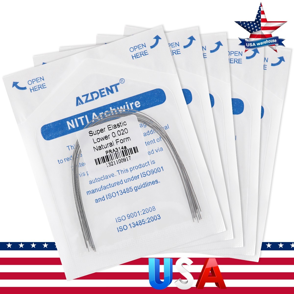 AZDENT Dental Orthodontic Stainless Steel Arch Wire Round Nature Form 10pcs/pack