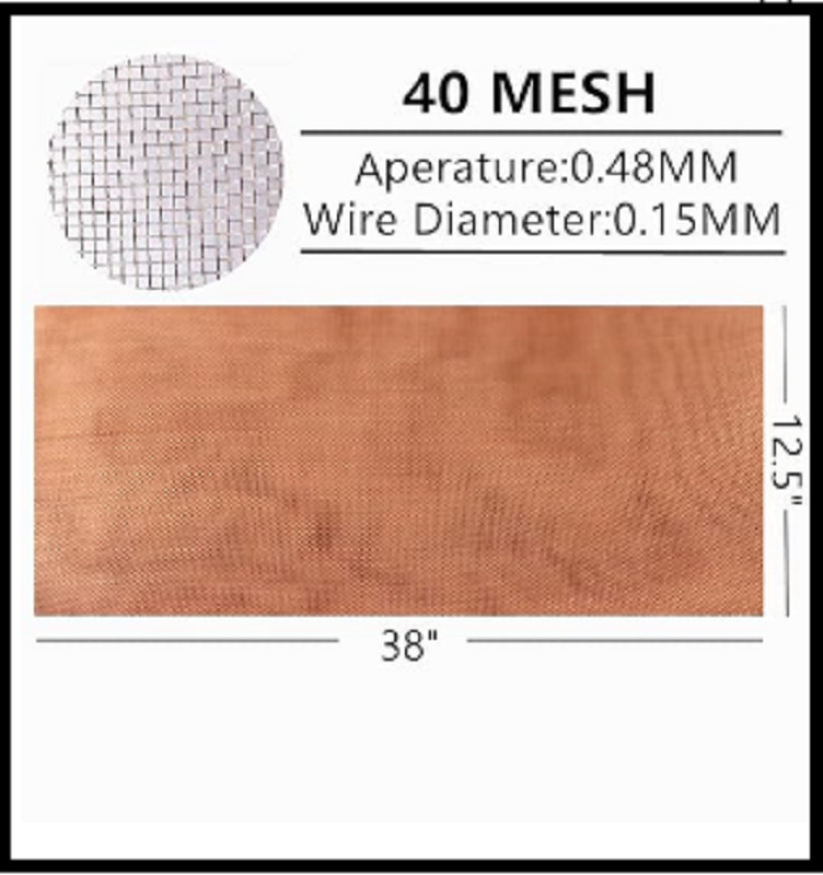 99.9% Pure Copper Wire 40 Mesh- 12.5″ x 38″ Dense Filter Screen Mesh