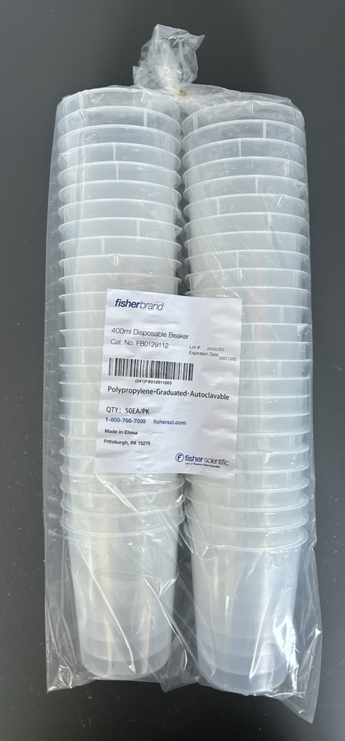 Fisherbrand™ 400mL Polypropylene Disposable Beakers – Sleeve 50ea/pk – Sealed